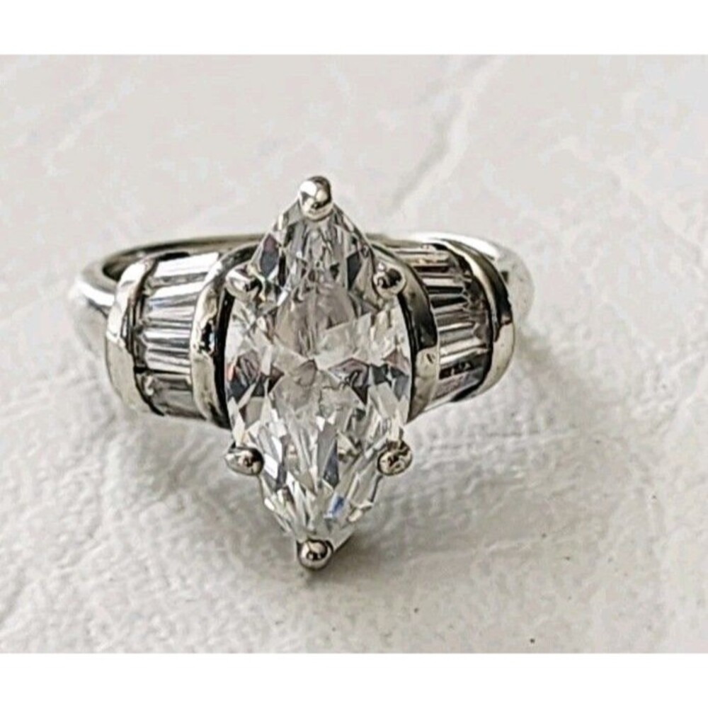 Ross Simons Sterling Marquise & Baguette Cut CZ Wedding Ring 7